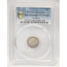 AUSTRALIA 1922/1 . THREEPENCE . OVERDATE . FULL ADVANCE AUSTRALIA . 4 PEARLS